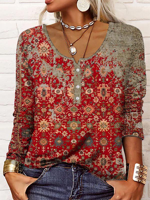 Vintage Aztec-Print Longsleeve - Autumn Pattern-S-State of Style