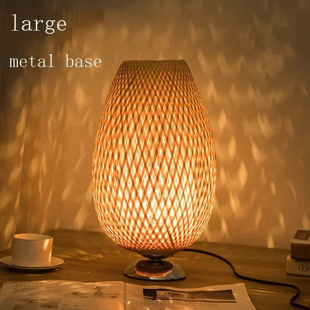 Vintage Bamboo Table Lamp - TimberGlow-Large Metal Base H40 cm * B18 cm-State of Style