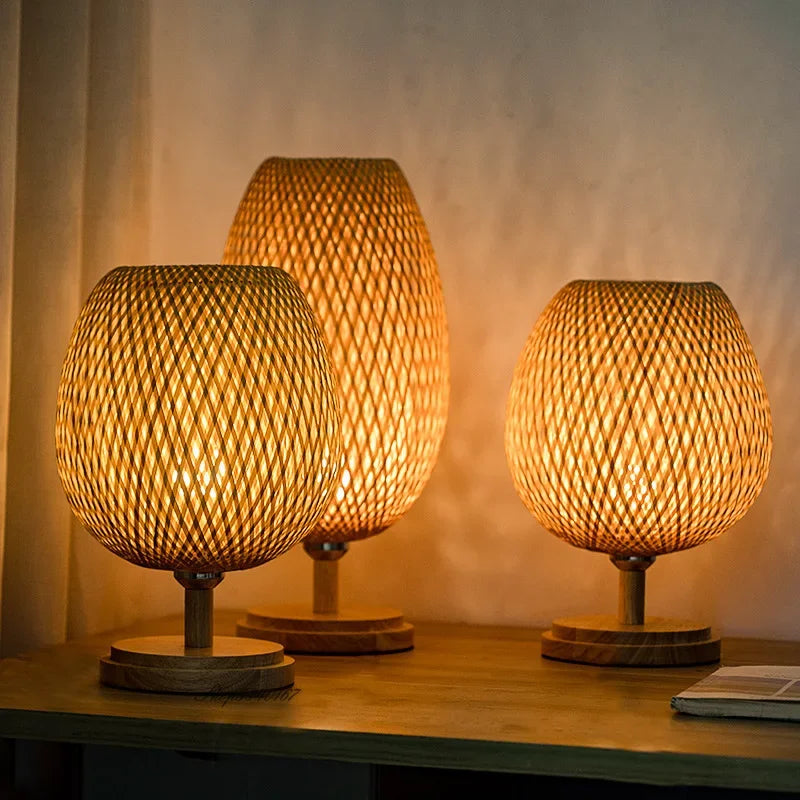 Vintage Bamboo Table Lamp - TimberGlow-Large Metal Base H40 cm * W18 cm-State of Style