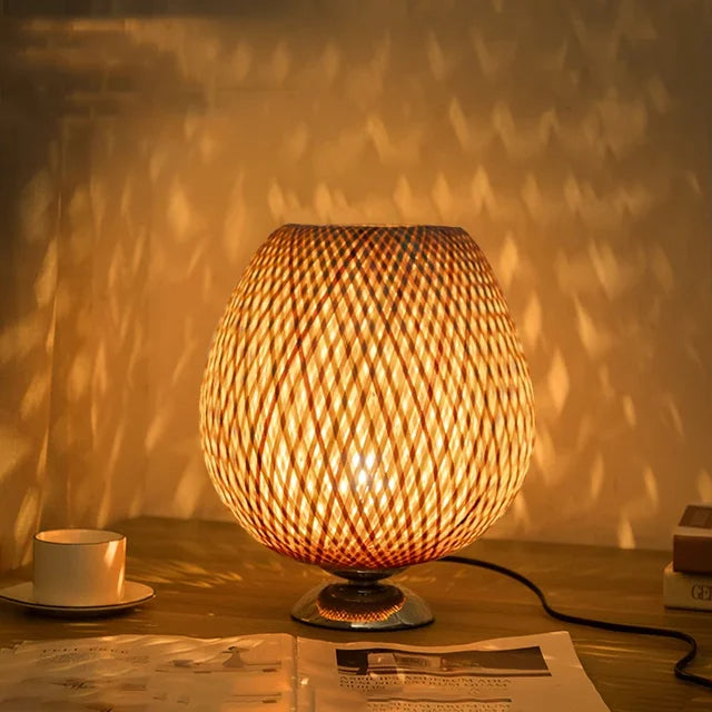 Vintage Bamboo Table Lamp - TimberGlow-Small Metal Base H30 cm * W23 cm-State of Style