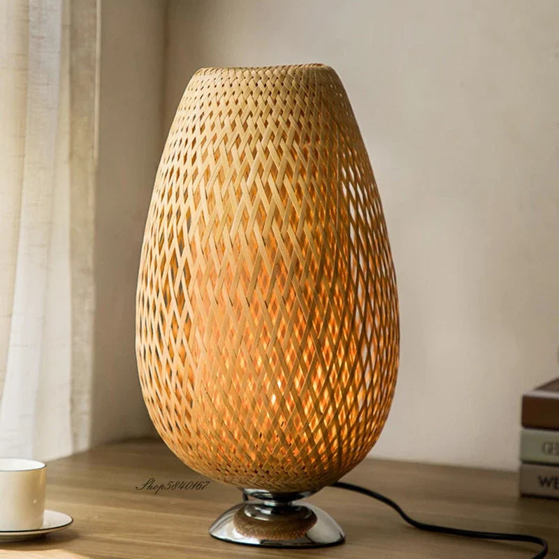 Vintage Bamboo Table Lamp - TimberGlow-Small Wooden Base H36 cm * B23 cm-State of Style