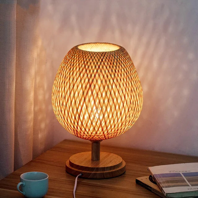 Vintage Bamboo Table Lamp - TimberGlow-Small Wooden Base H36 cm * B23 cm-State of Style