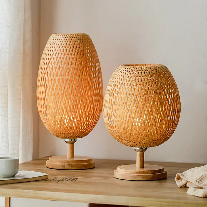 Vintage Bamboo Table Lamp - TimberGlow-Small Wooden Base H36 cm * B23 cm-State of Style