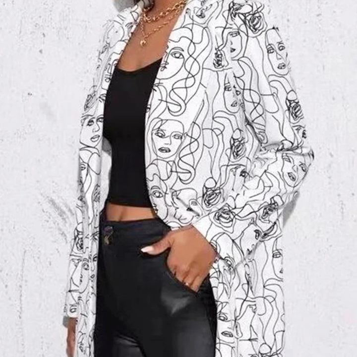 Vintage Casual Blazer with Irregular Print - Aria-White-Black-S-State of Style