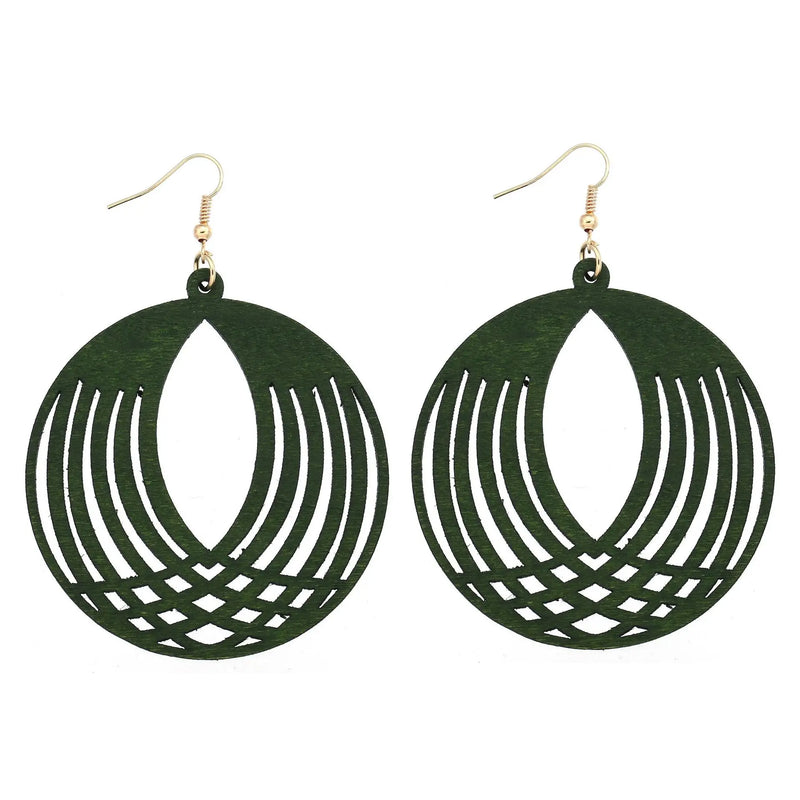 Vintage Green Carved Wooden Earrings | Unique Handmade Jewellery-GLOBE-State of Style