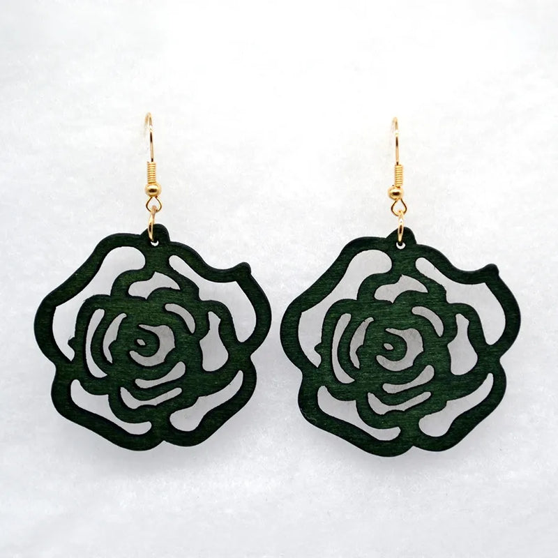 Vintage Green Carved Wooden Earrings | Unique Handmade Jewellery-ROSE-State of Style