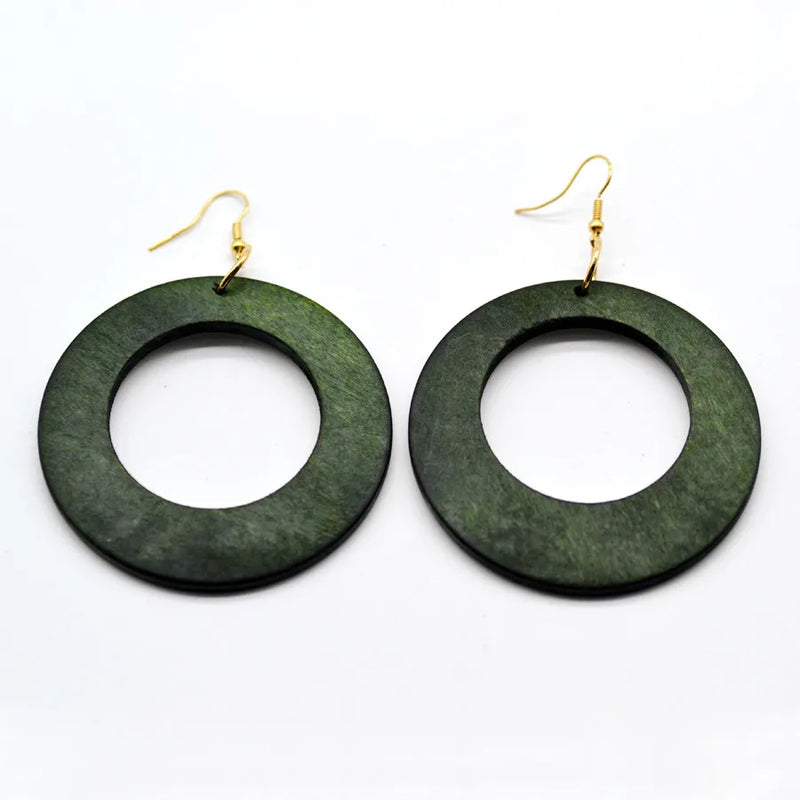 Vintage Green Carved Wooden Earrings | Unique Handmade Jewellery-ROUND-State of Style