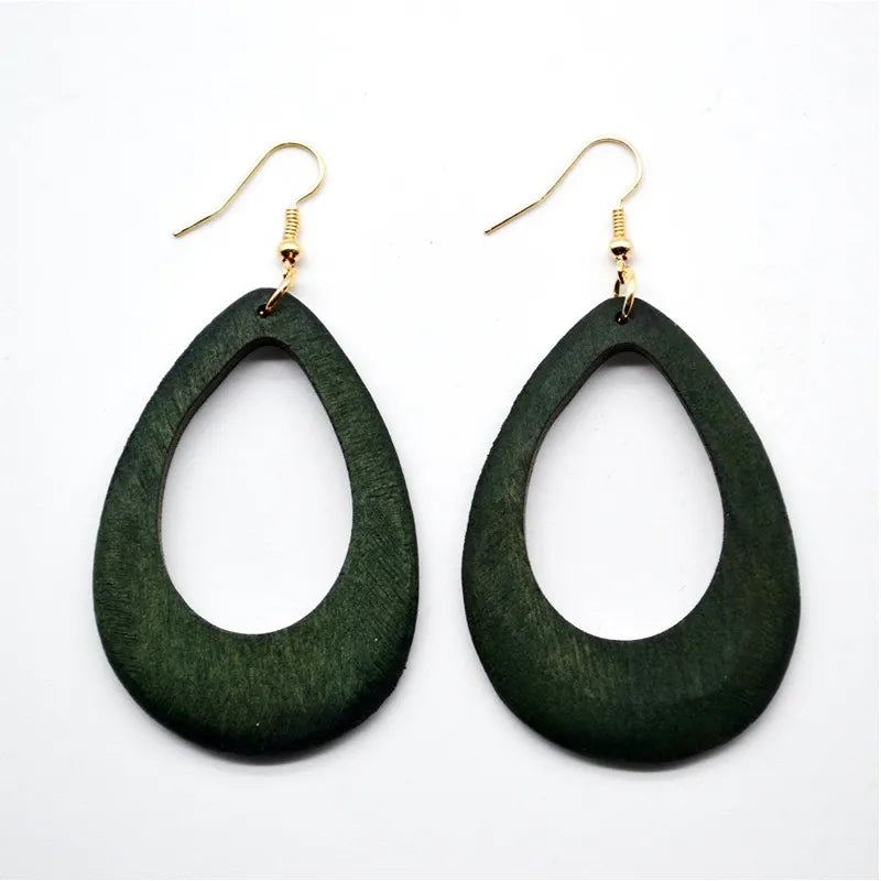 Vintage Green Carved Wooden Earrings | Unique Handmade Jewellery-TEARDROP 1-State of Style