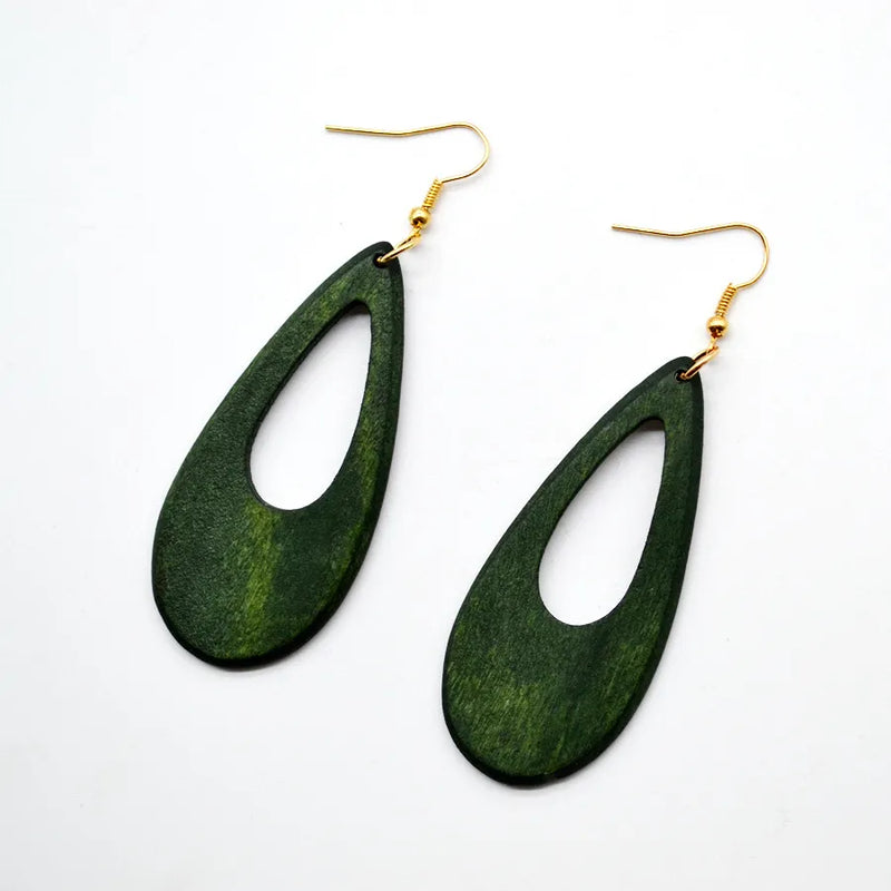 Vintage Green Carved Wooden Earrings | Unique Handmade Jewellery-TERDROP 2-State of Style