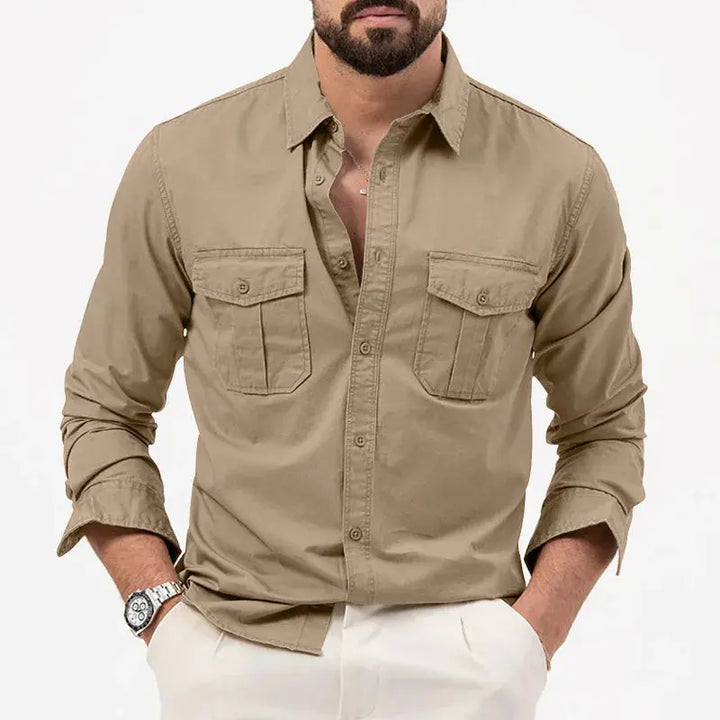 Vintage Men's Long Sleeve Shirt – Vincent-Khaki-S-State of Style