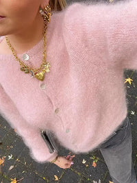 Vintage Plush Knitted Women's Cardigan - Rosie-Pink-one size-State of Style