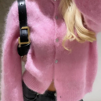 Vintage Plush Knitted Women's Cardigan - Rosie-Pink-one size-State of Style