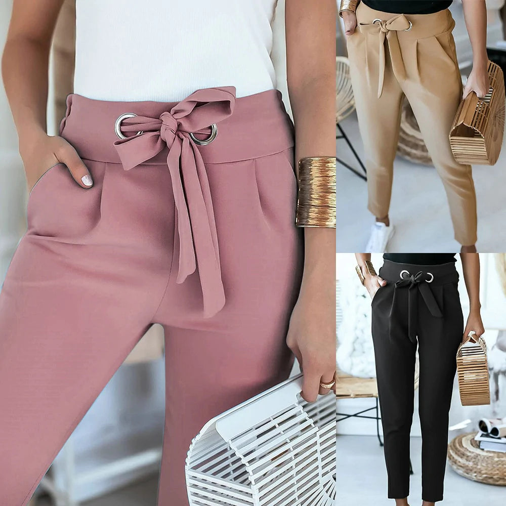 Violet | FlexFit High-Waisted Fashion Trousers-Pink-S-State of Style