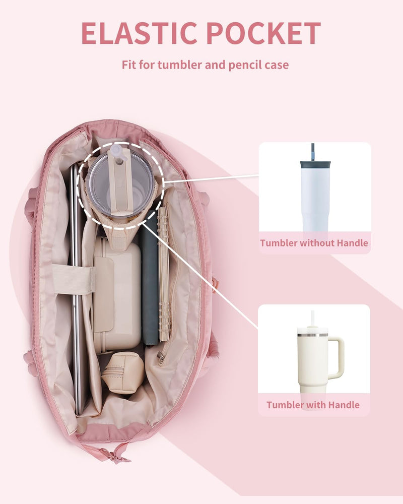 Quilted Puffer Tote with Cup Holder & Laptop Sleeve for Travel and Work