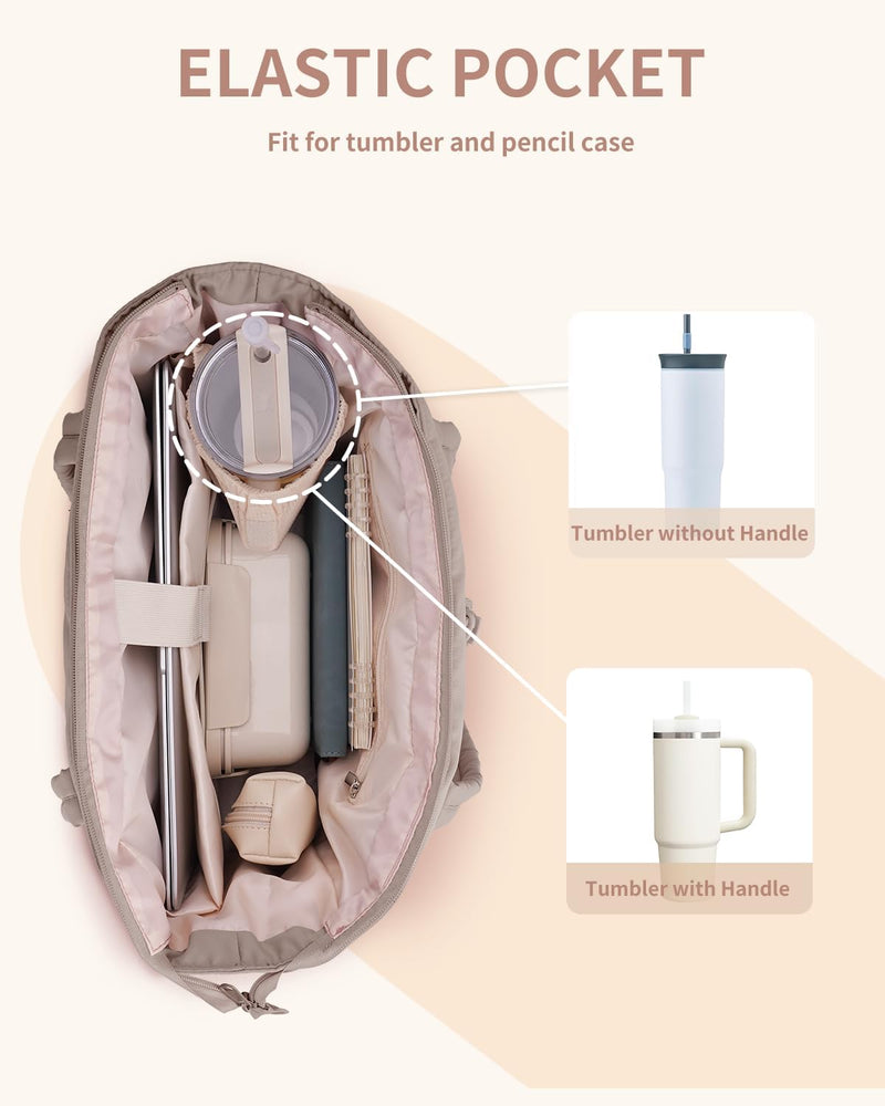 Quilted Puffer Tote with Cup Holder & Laptop Sleeve for Travel and Work