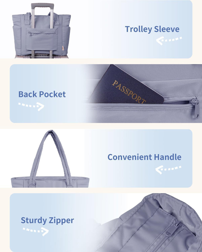 Quilted Puffer Tote with Cup Holder & Laptop Sleeve for Travel and Work