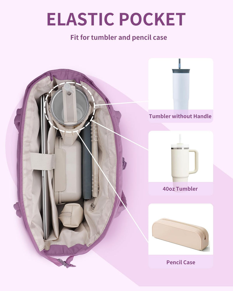 Quilted Puffer Tote with Cup Holder & Laptop Sleeve for Travel and Work