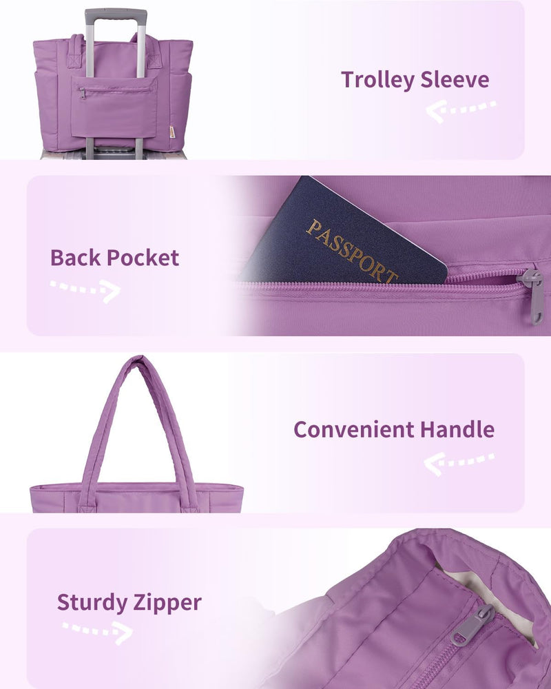 Quilted Puffer Tote with Cup Holder & Laptop Sleeve for Travel and Work