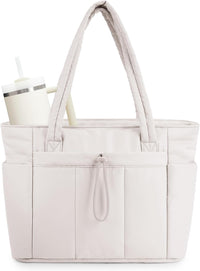Quilted Puffer Tote with Cup Holder & Laptop Sleeve for Travel and Work