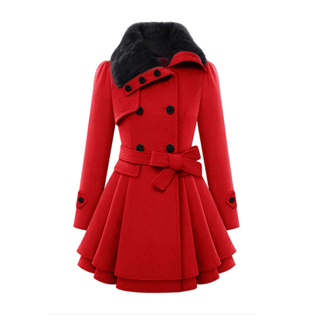 Warm and Long Ladies' Winter Coat - Vivienne-Red-S-State of Style