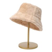 Warm Autumn Bucket Hat made of Rabbit Fur for Ladies - Lorna-Beige-State of Style