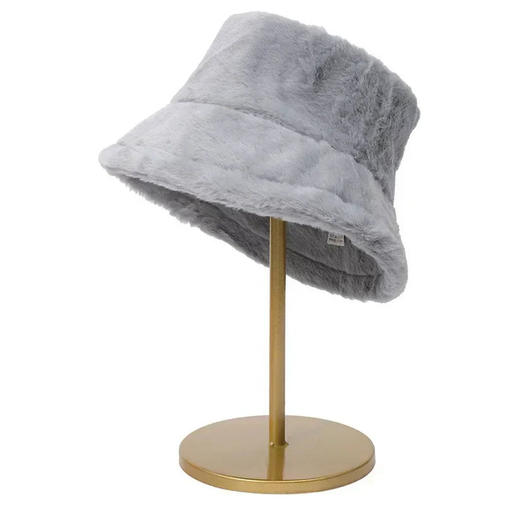 Warm Autumn Bucket Hat made of Rabbit Fur for Ladies - Lorna-Grey-State of Style