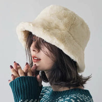 Warm Autumn Bucket Hat made of Rabbit Fur for Ladies - Lorna-Grey-State of Style