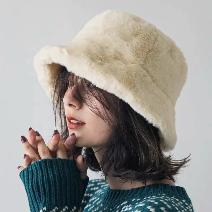 Warm Autumn Bucket Hat made of Rabbit Fur for Ladies - Lorna-Grey-State of Style