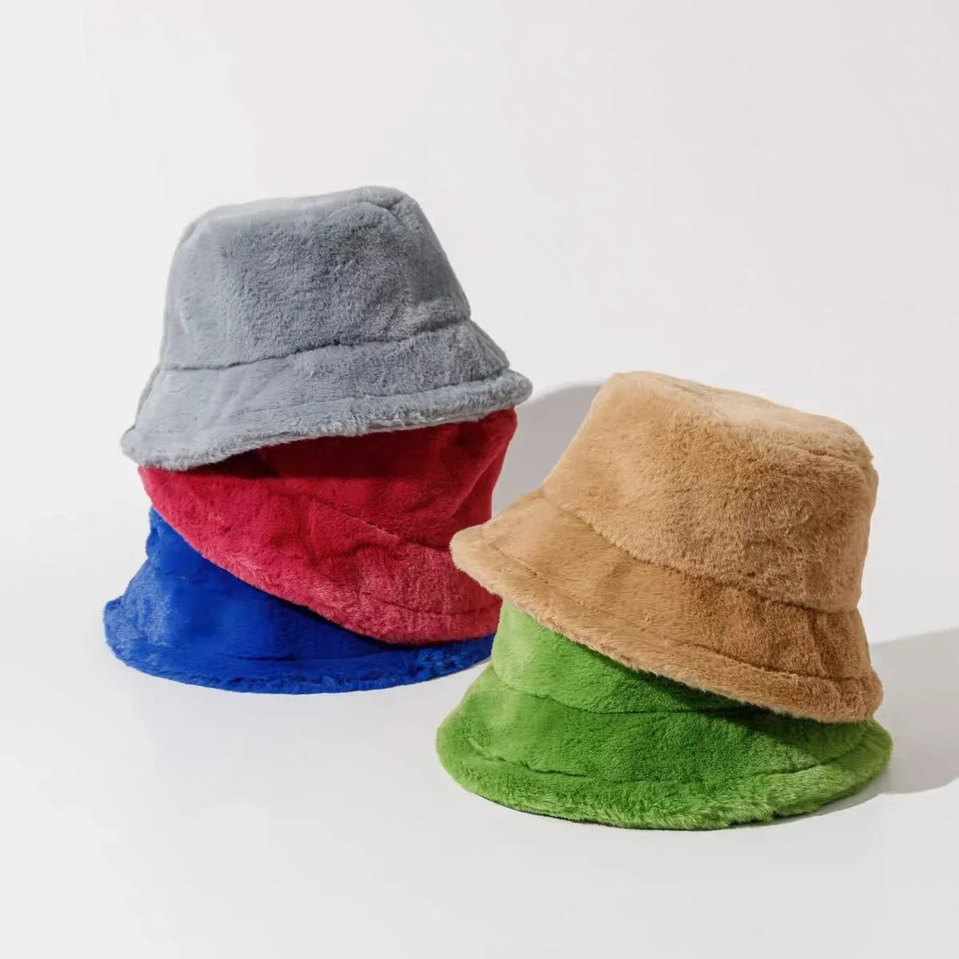 Warm Autumn Bucket Hat made of Rabbit Fur for Ladies - Lorna-Grey-State of Style