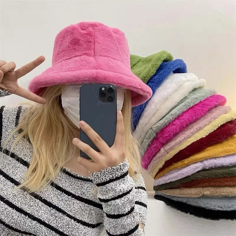 Warm Autumn Bucket Hat made of Rabbit Fur for Ladies - Lorna-Grey-State of Style