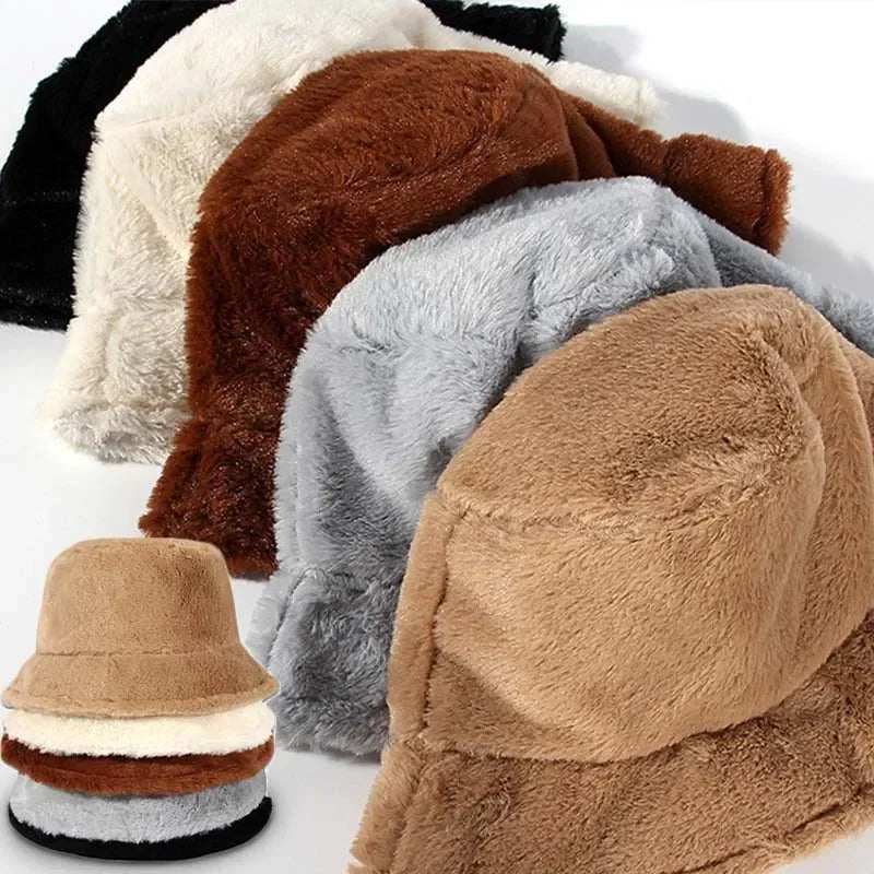Warm Autumn Bucket Hat made of Rabbit Fur for Ladies - Lorna-Grey-State of Style