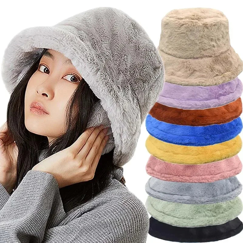 Warm Autumn Bucket Hat made of Rabbit Fur for Ladies - Lorna-Grey-State of Style