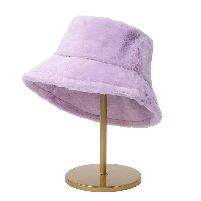 Warm Autumn Bucket Hat made of Rabbit Fur for Ladies - Lorna-Purple-State of Style