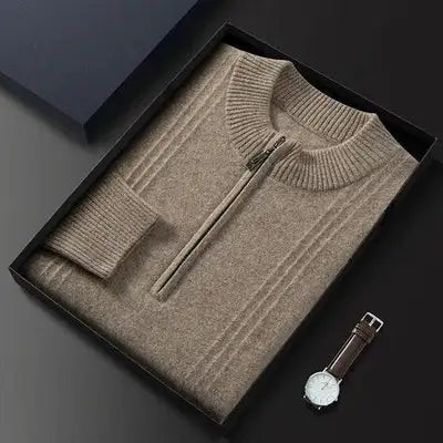 Warm Casual Men's Jumper with Half-Zip - Logan-Beige-S-State of Style