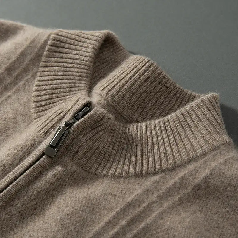 Warm Casual Men's Jumper with Half-Zip - Logan-Beige-S-State of Style