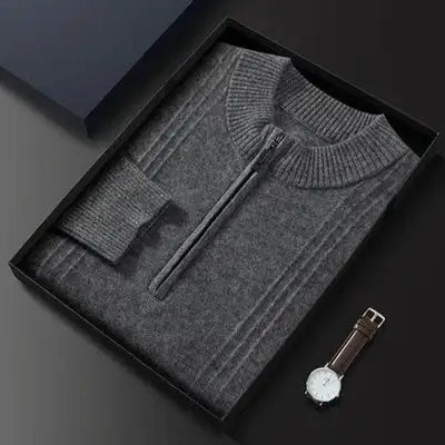 Warm Casual Men's Jumper with Half-Zip - Logan-Blue-S-State of Style