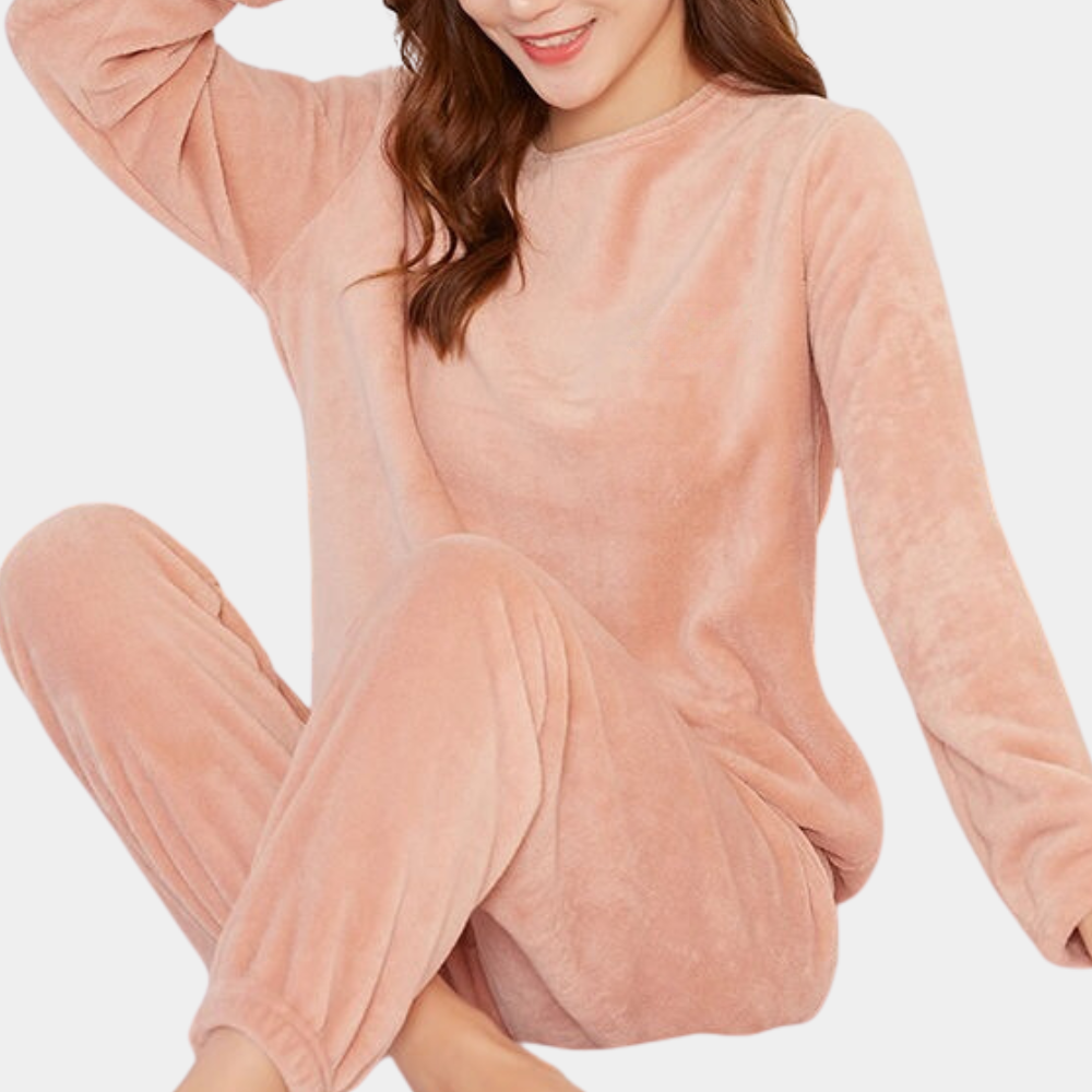 Warm Fleece Women's Pajama Set – Elina-Pink-M-State of Style