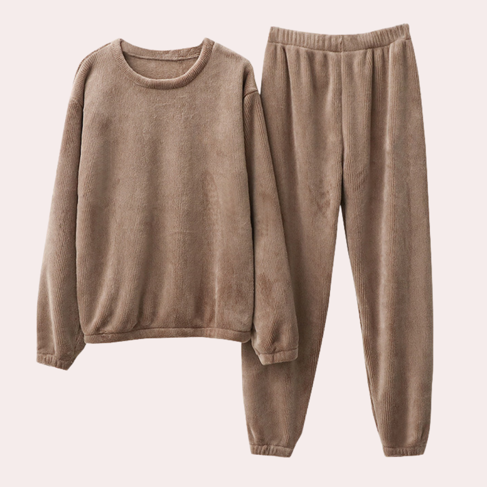 Warm Fleece Women's Pajama Set – Elina-Red-M-State of Style