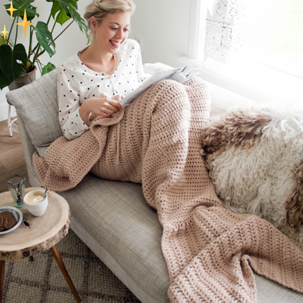 Warm Knitted Mermaid Tail Blanket - MermaidDreams-Green-State of Style