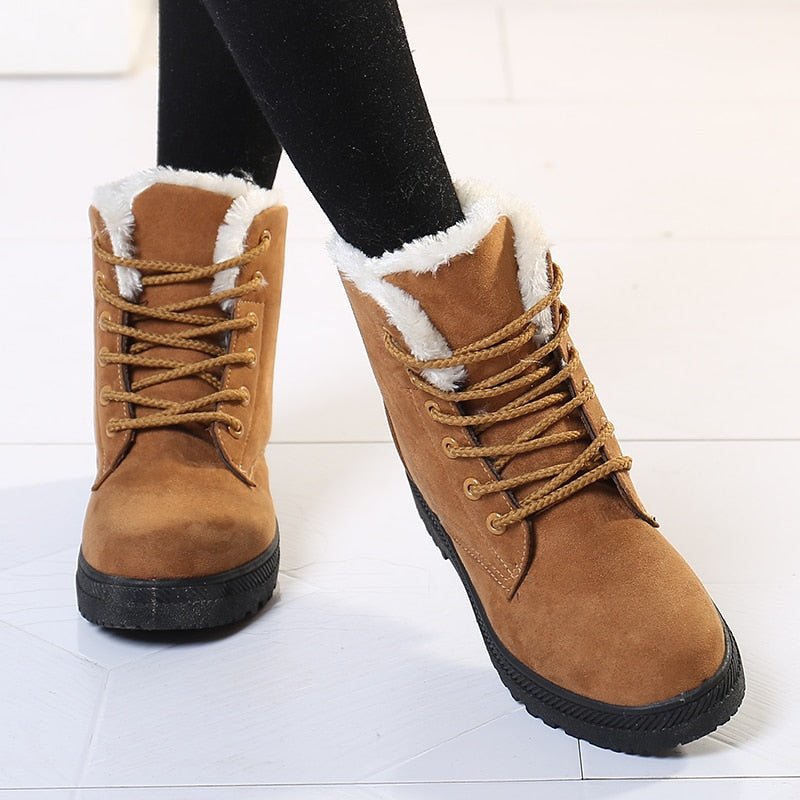 Warm Lined Women's Winter Boots with Laces - Eliza Fur Boot-Black-5-State of Style