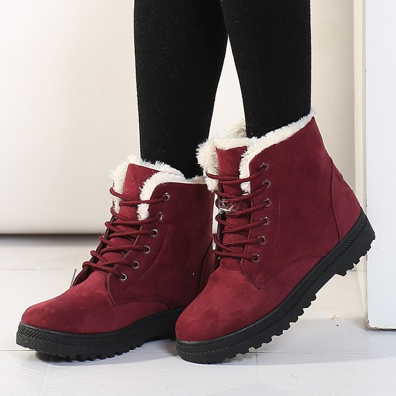 Warm Lined Women's Winter Boots with Laces - Eliza Fur Boot-Black-5-State of Style
