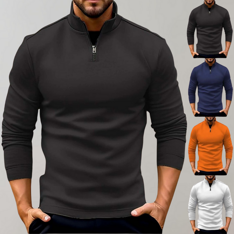 Warm Men's Sweater with Zip - Arlo-Black-S-State of Style