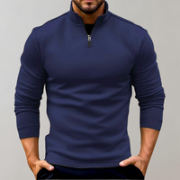 Warm Men's Sweater with Zip - Arlo-Navy Blue-S-State of Style