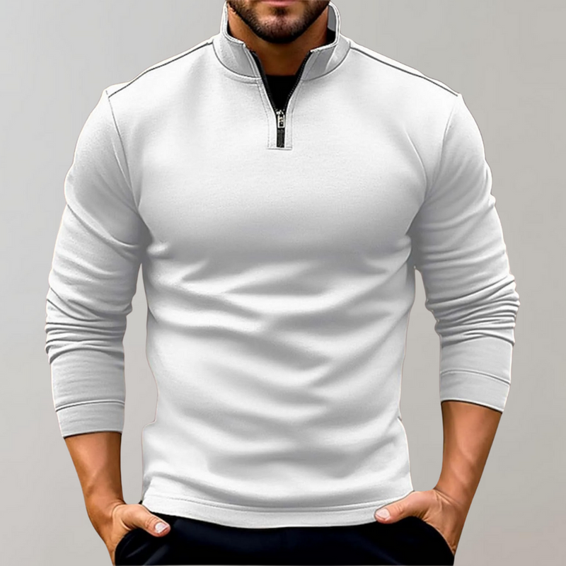 Warm Men's Sweater with Zip - Arlo-White-S-State of Style