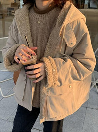 Warm Oversized Women's Jacket with Hood - Freya Fleece Parka-Apricot-S-State of Style