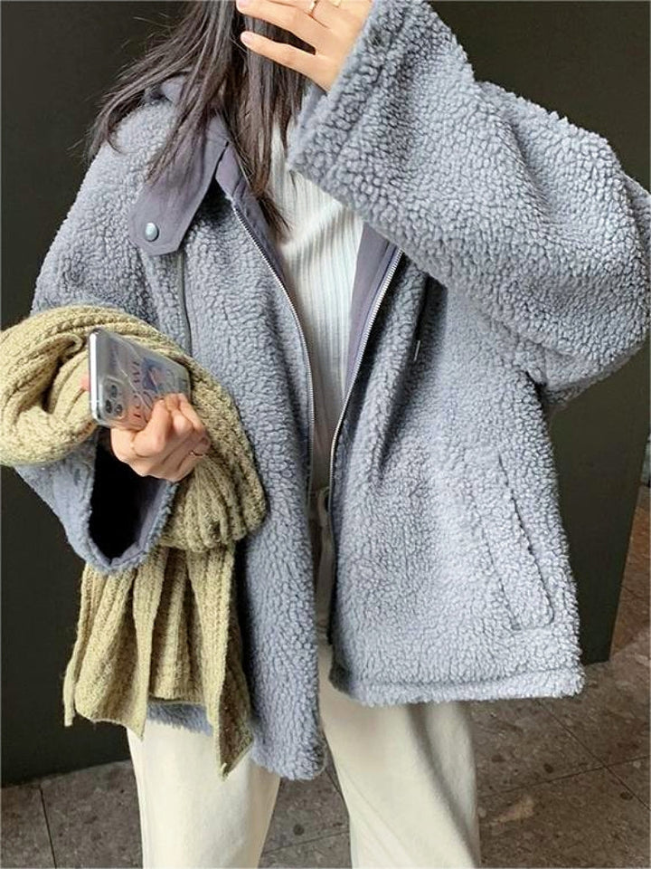 Warm Oversized Women's Jacket with Hood - Freya Fleece Parka-Blue-S-State of Style
