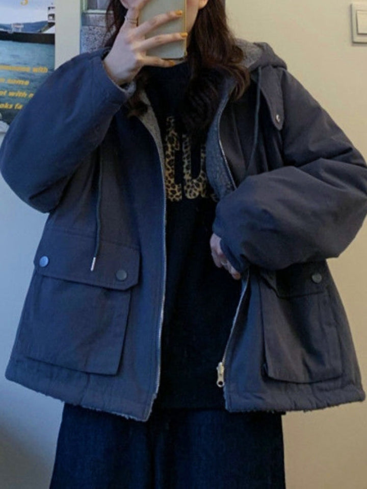 Warm Oversized Women's Jacket with Hood - Freya Fleece Parka-Blue-S-State of Style