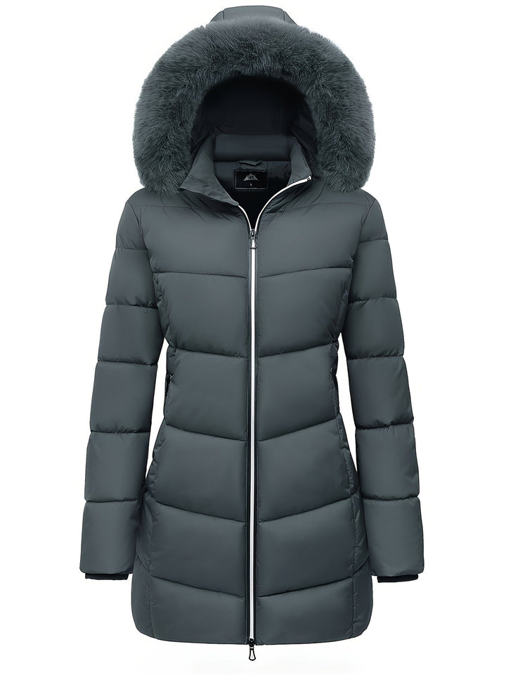 Warm Puffy Jacket with Stylish Details – Evelyne-Dark Grey-S-State of Style