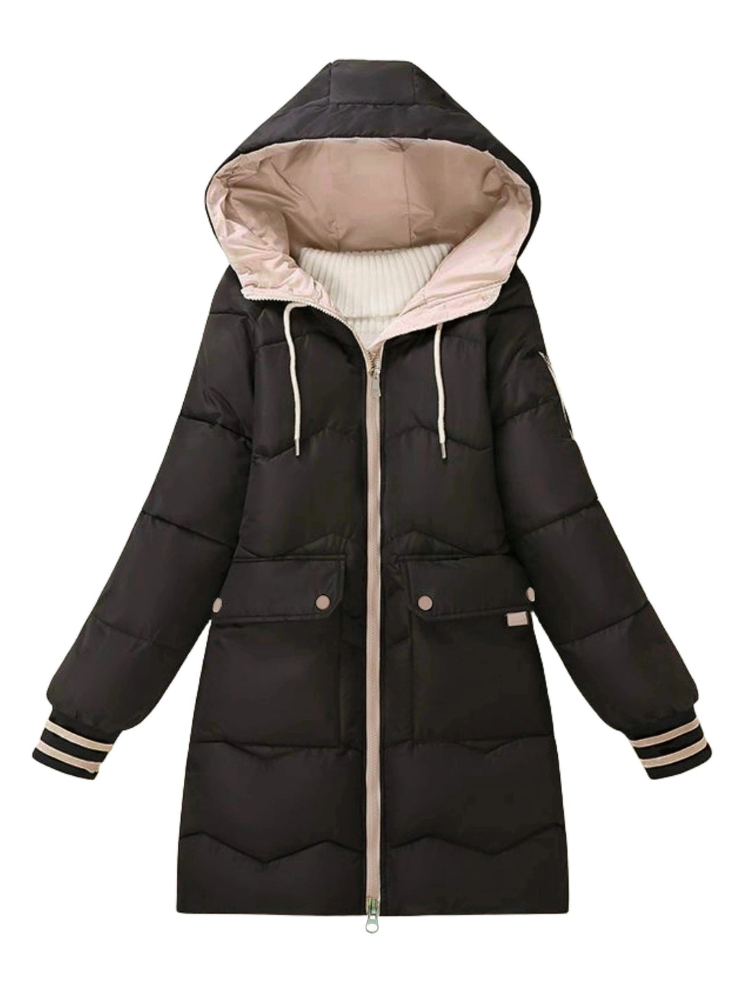 Warm Quilted Hoodie Jacket with Zip - Valencia-Black-S-State of Style
