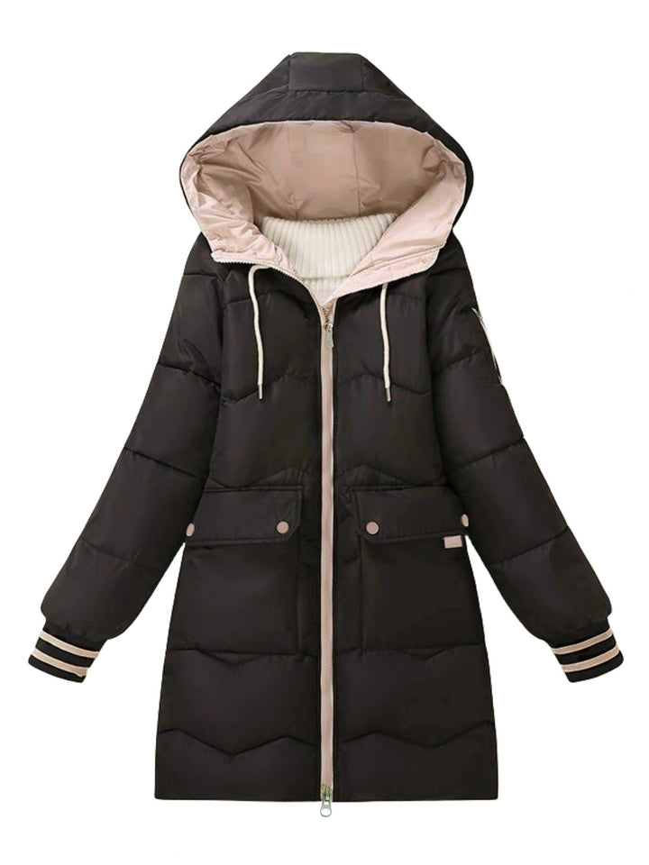 Warm Quilted Hoodie Jacket with Zip - Valencia-Black-S-State of Style